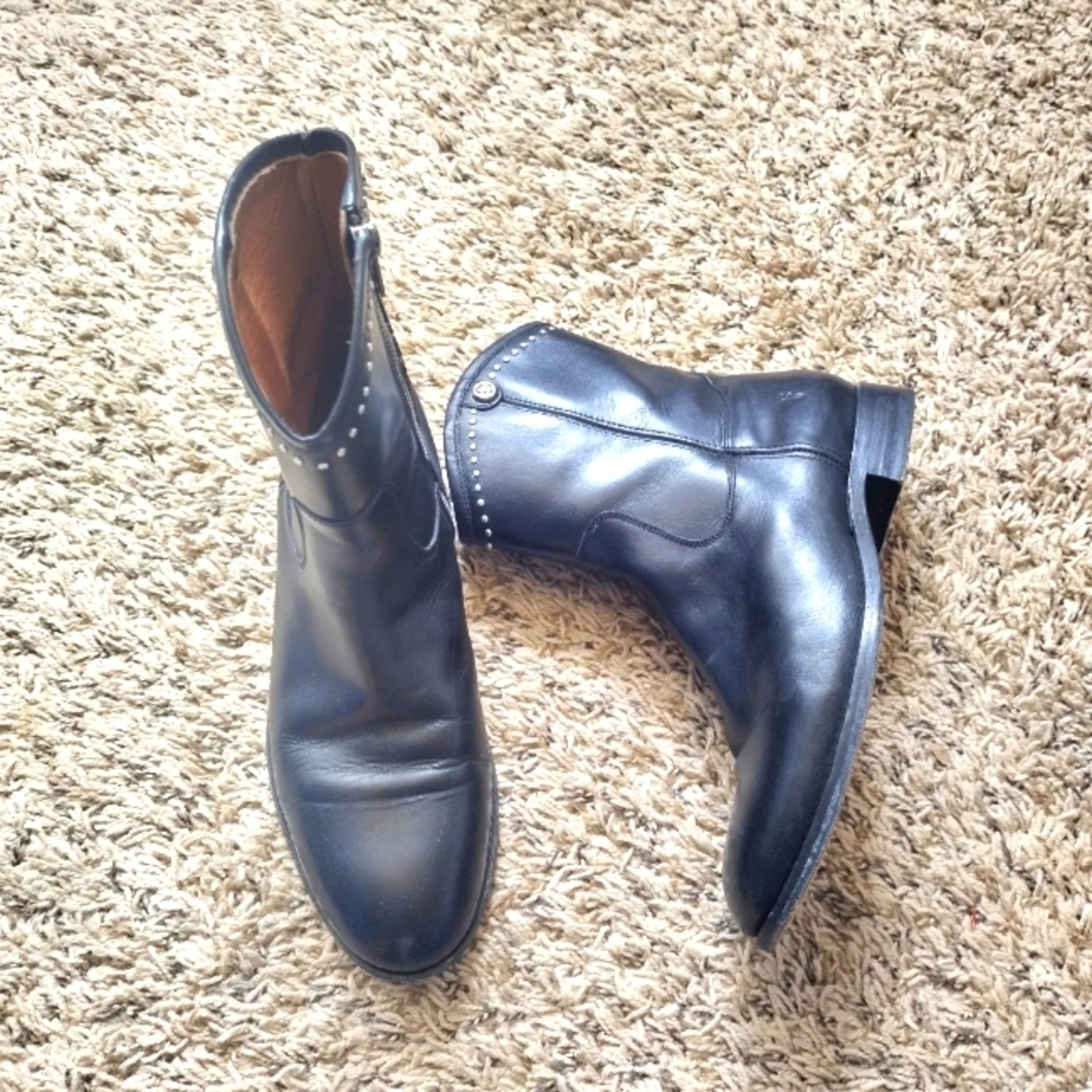 Frye Melissa Studded Boots Black Leather Riding Moto Ankle Booties Sz 8